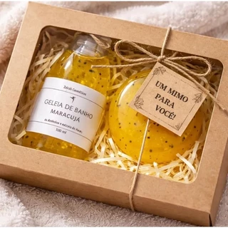 Kit Presente Banho | Geleia de Banho + Sabonete Artesanal de Melancia ou Maracujá Aromaterapia Cuidados com Pele Vegano