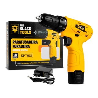 Parafusadeira e Furadeira a Bateria The Black Tools TB12A 12V 3/8" (10mm) com Bateria de Lítio LED e Velocidade Variável