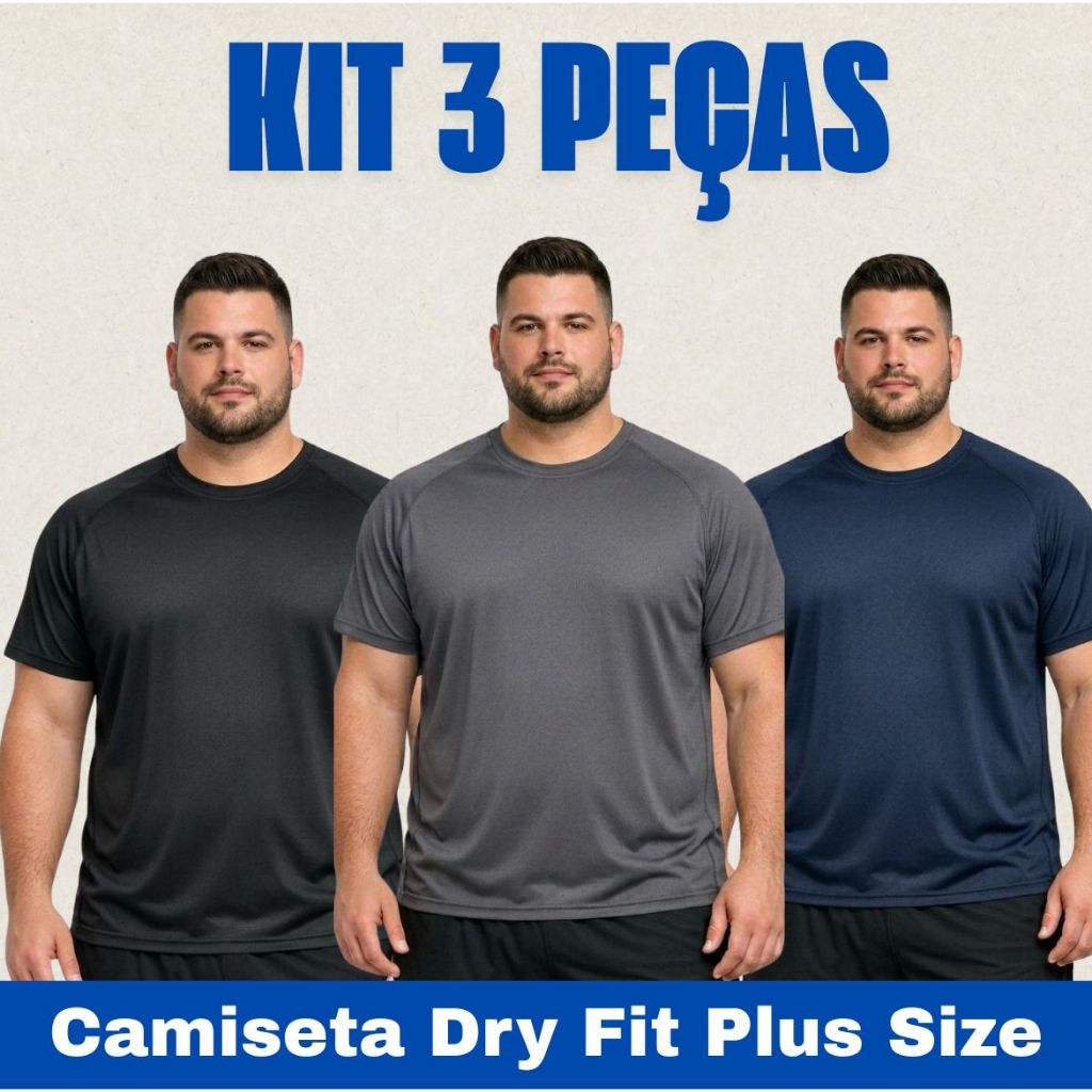 Kit 3 Camisetas Masculina Dryfit PLUS SIZE Básica Confortável Premi0um para Academia lisa Trabalho Casual