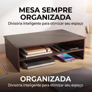 Suporte Para Monitor Ergonomico Organizador De Mesa Mdf Marrom