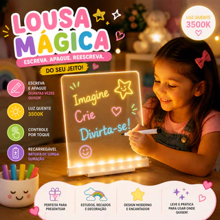 Luminária 3D Criativo Para Escrever Lousa De Mensagem Com Led Quadro Para Escrever Desenhar 3500K