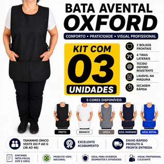 03 Kit Avental Bata Jaleco Feminino Uniforme Com 2 Bolsos