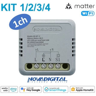 Kit 1/2/3/4 Interruptor Inteligente Mini Matter Wifi 1ch Apple HomeKit Google Alexa SmartThings Siri Tuya Nova Digital