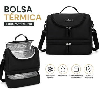 Bolsa Térmica 2 Compartimentos Lancheira Alça Transversal Nylon Impermeável Trabalho Academia Viagens Passeios