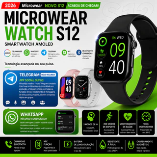 Smartwatch S12 Microwear Whatsapp Telegram NFC Série 21 Relógio Inteligente Amoled GPS 46mm