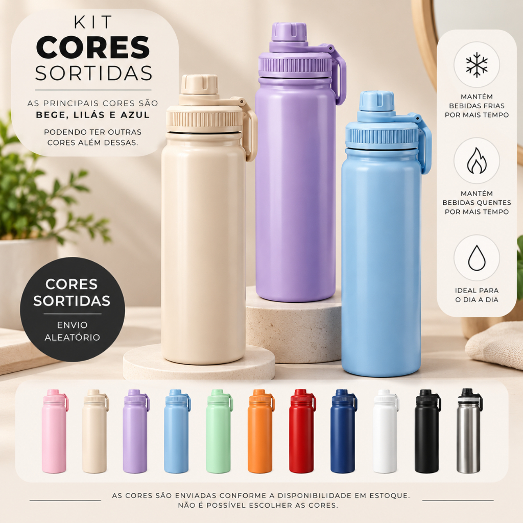 Garrafa Térmica Inox 800ml Cor Sortida Quente Frio Isolamento Squeeze Academia Espacial