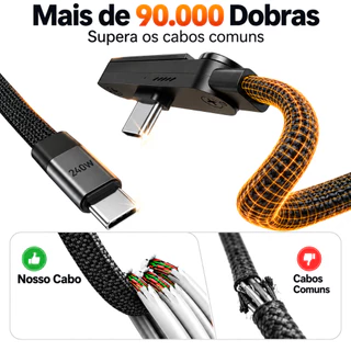 240W Cabo Tipo C para Tipo C Carregamento Rápido com Suporte Dobrável para Celular de Mesa