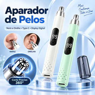 Máquina Aparadora de Pelos Nariz Orelha Sobrancelha Recarregável Type-C com Display Digital e Corte Confortável