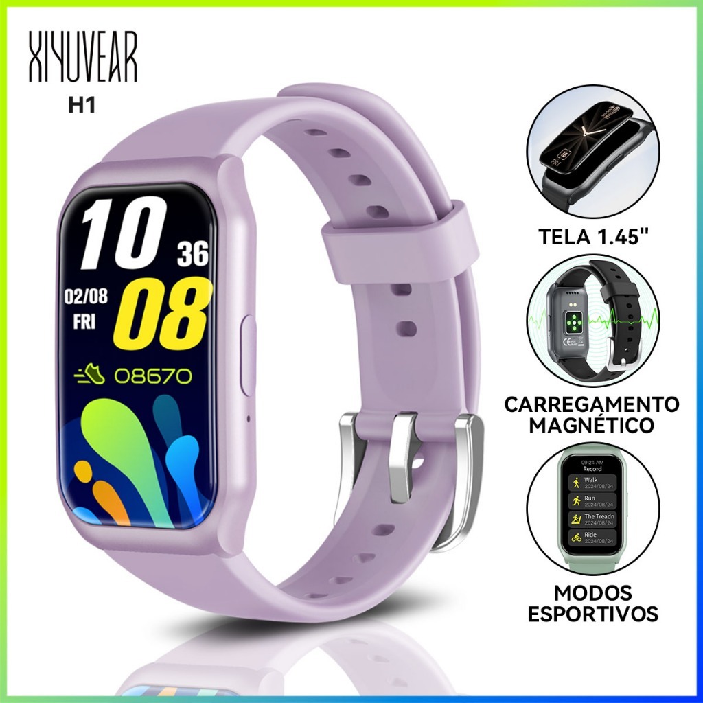 Smartwatch XiYuVear H1 Tela 1.45" Chamada Bluetooth Monitor Cardíaco Sono Notificações Relógio Inteligente Android iOS