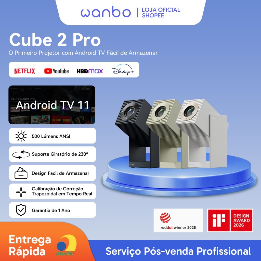 Projetor Portatil Inteligente Wanbo Cube 2 Pro Netflix Oficial