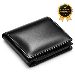 Carteira Masculina de Couro Slim Porta Cartões Pequena Compacta com Caixa