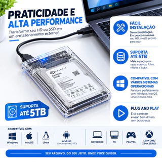 Case Slim para HD Externo 2.5” SATA USB 3.0 – Alta Velocidade e Portabilidade SSD Notebook PS4 XBOX