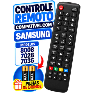 Controle Compatível Televisor Samsung Smart LED LCD 8008 Com Pilhas