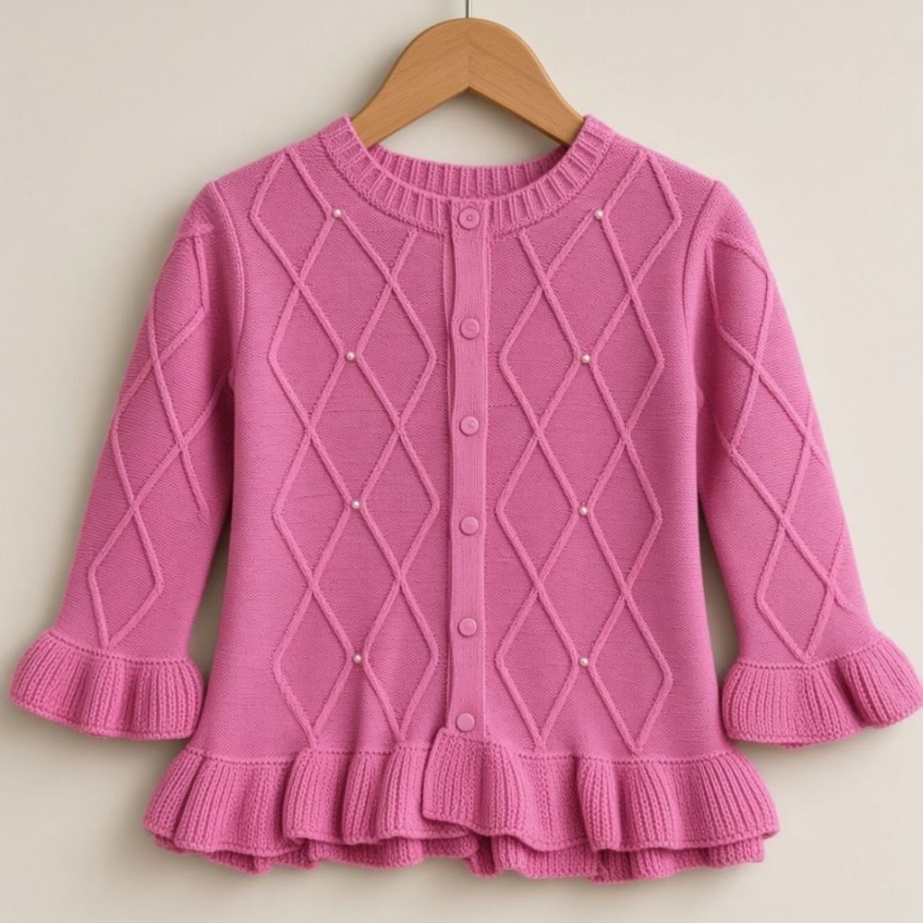 Casaquinho Infantil Menina Tricot Losango Botões Babado | Shopee Brasil