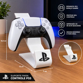 Suporte Duplo Controle PS5 PS4 Para 2 Controles DualSense Base Organizador de Mesa Setup Gamer Decorativo Preto e Branco