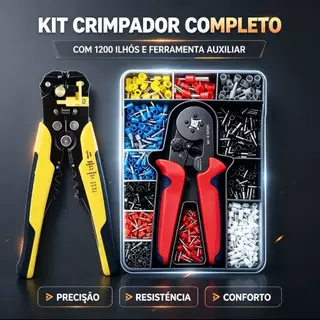 Kit Alicate Crimpar Descascador 1200 Terminais Ilhós Tubular