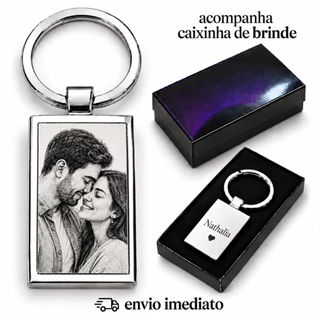 Chaveiro Personalizado a Laser Foto em Aço Inox Gravada Realista Presente Casal Natal Sentimento