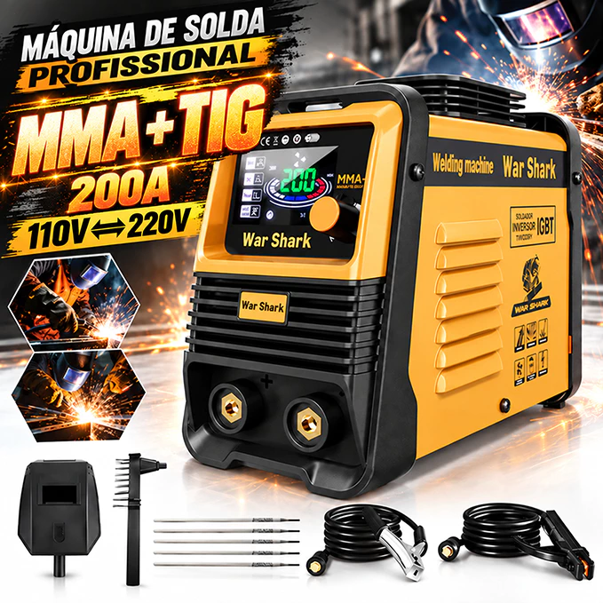 Máquina de Solda Inversora IGBT Portátil MMA+TIG 110V-220V Portátil Profissional WAR SHARK
