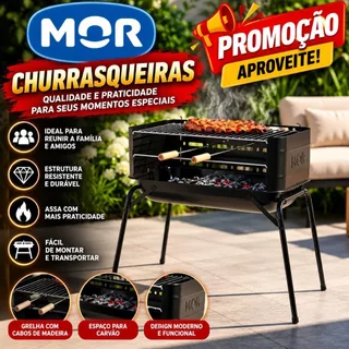 Churrasqueira Portátil Mor Carvão 44x75x72cm Desmontável