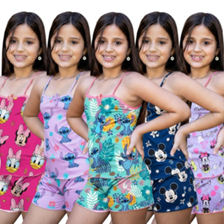 Kit 05 e 03 Pijama Infantil Menina - Short Doll Infantil Pijama do Stitch para crianças personagens em Oferta na Shopee
