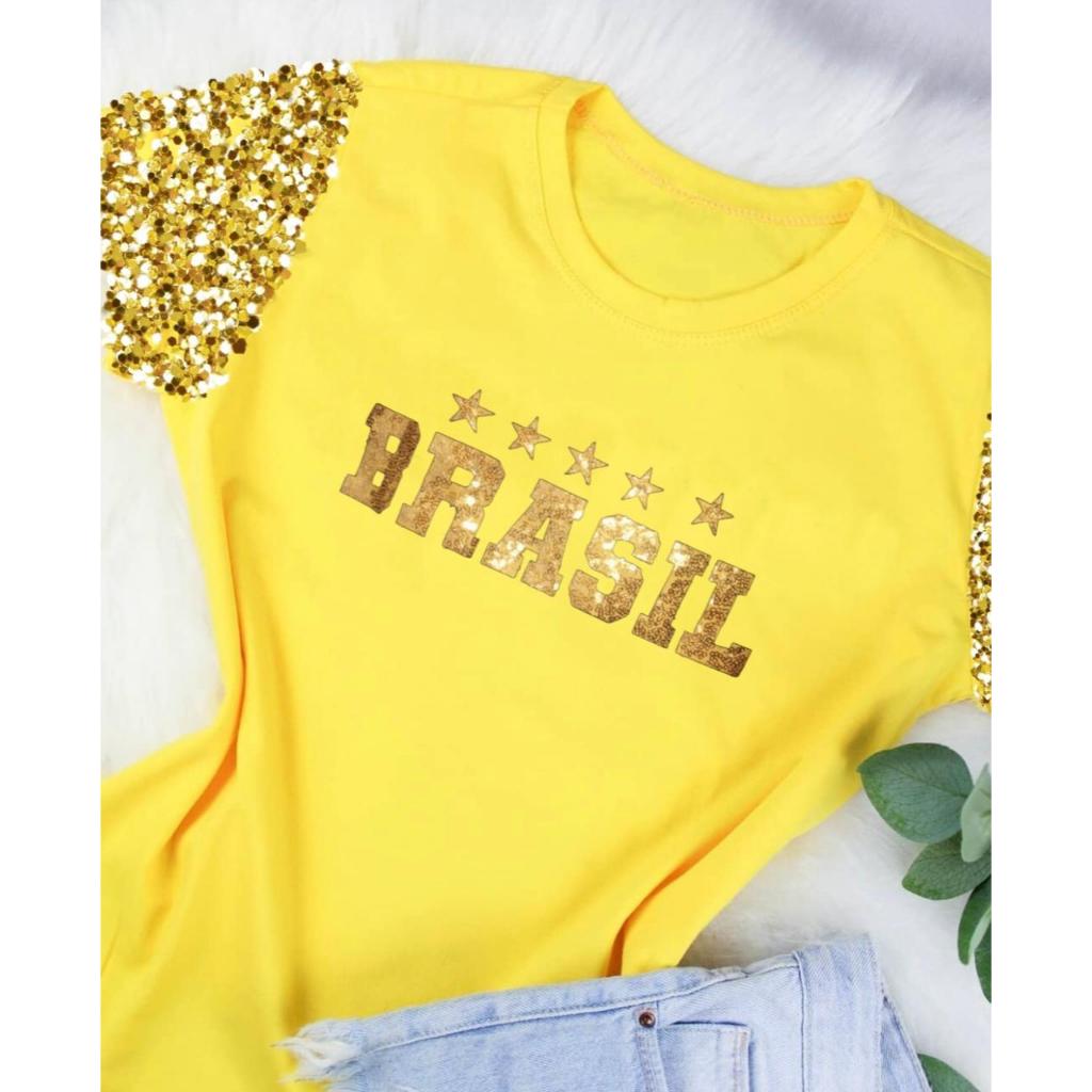 Blusa Do Brasil Feminina Manga Paete Blusa Brasil Diferenciada em Oferta na Shopee