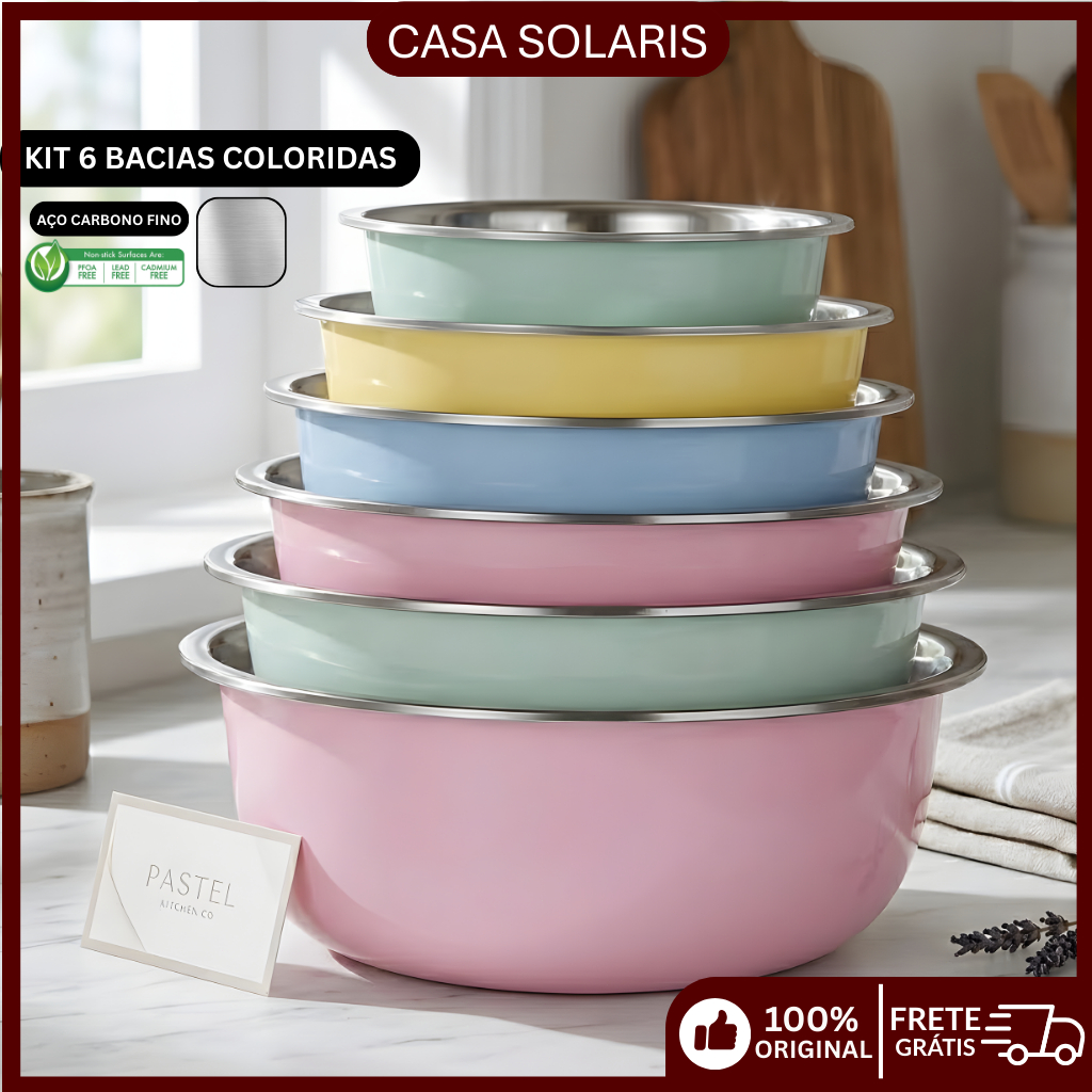 Kit 6 Tigelas Bowl Bacia Vasilha Potes Saladeira Aço Inox Co