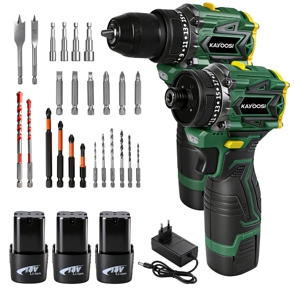 Kit Furadeira Impacto + Parafusadeira Brushless 16.8V Kayossi 3 Baterias Sem Fio Profissional Bivolt