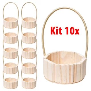 Kit 10 Cestas de Madeira Fraldeira Redonda c/ Alça 11x11cm em Oferta na Shopee