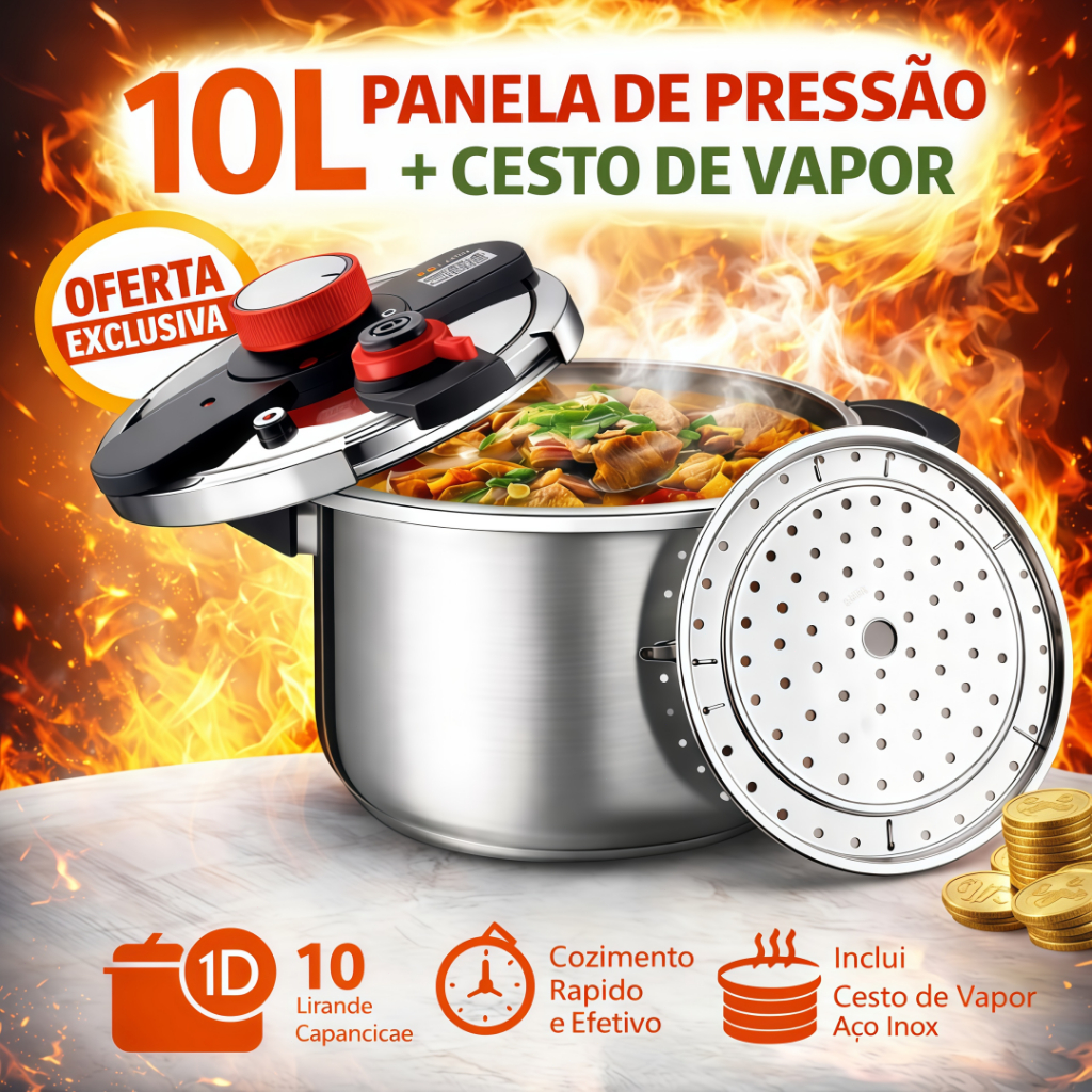 Panela de Pressão Inox 6L 8L 10L - Sistema Antiexplosão - 3 Níveis ...
