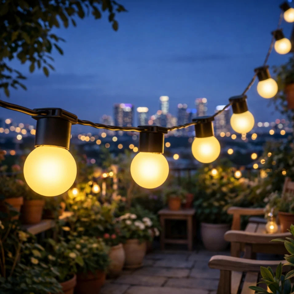 Varal Luzes 50m Festão C/ 50 Lâmpadas Inclusas Decoração Ambiente Confortável