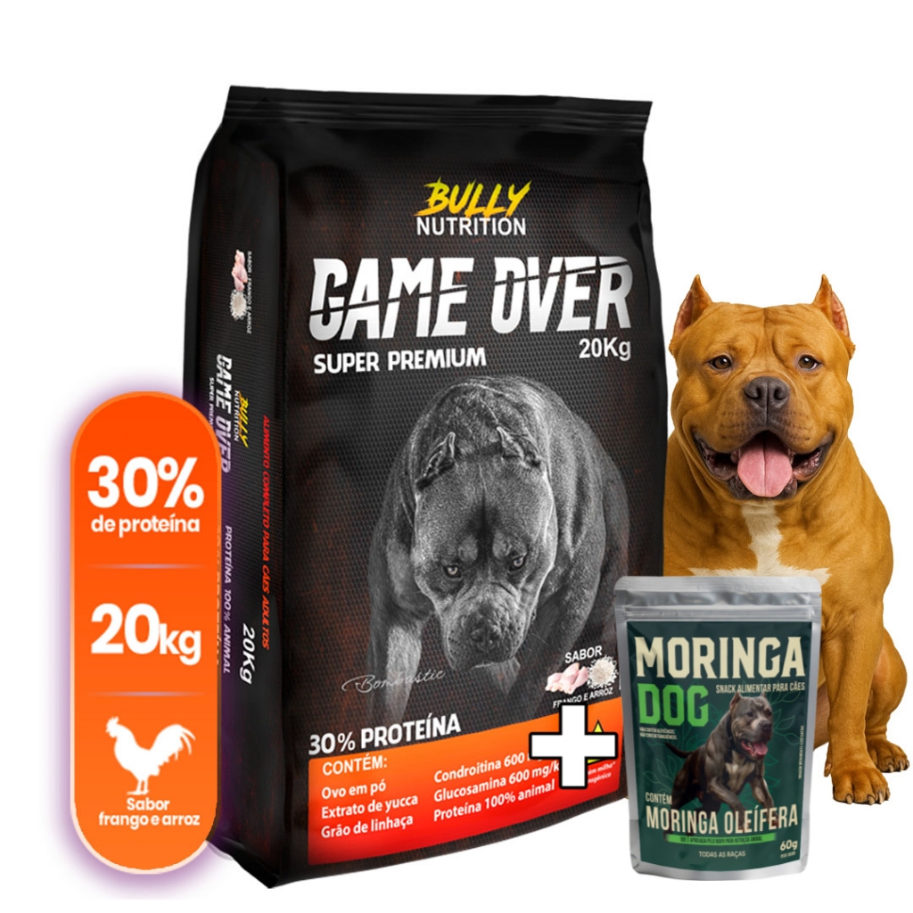 Ração Para Cachorro American Bully Game Over 20Kg + Ganhe Moringa Dog ...