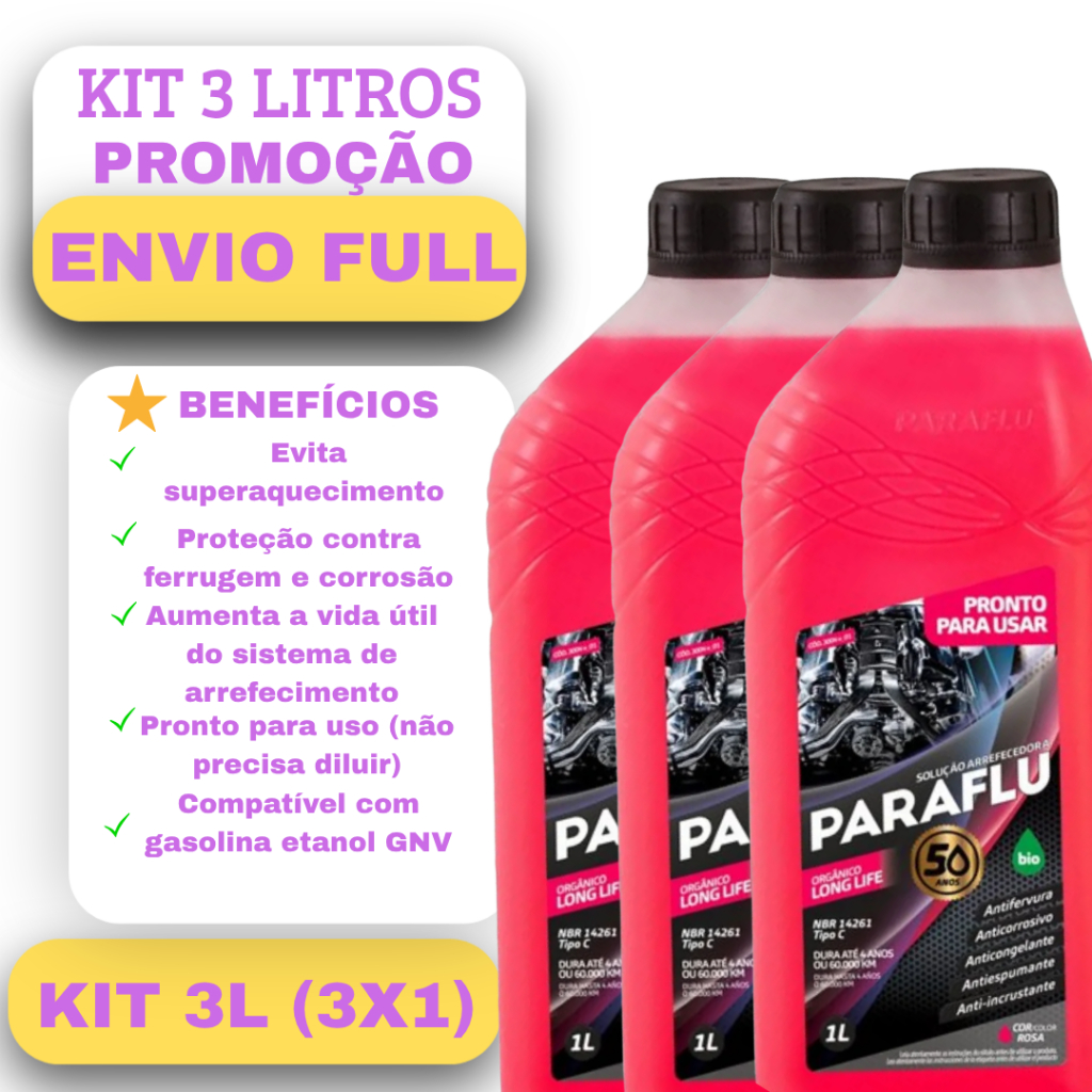 Kit Aditivo Radiador Paraflu Rosa Pronto Uso Original Longa Vida ...