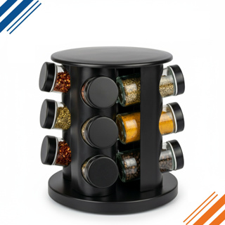 Porta Temperos Giratório Profissional 9 Potes de Vidro com Tampa Dosadora Condimentos