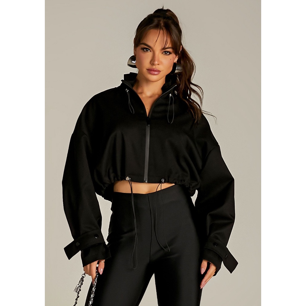 Jaqueta Feminina Cropped Jacquard Oversized Casaco Outono Inverno