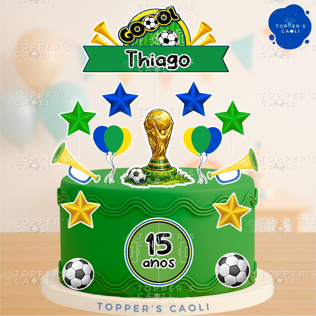 Topo de Bolo Copa do Mundo Brasil Futebol (Topper Personalizado ...