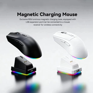 Mouse Gamer Sem Fio PAW3311 Base Dock Carregamento Magnética 4000DPI RGB 1000hz Tri-Mode Bluetooth 5.2 / 2.4G / Cabo
