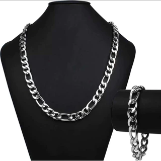 Kit Colar Corrente E Pulseira Masculina Figaro 3x1 Aço inox Prata 60cm 70cm NÃO ESCURECE