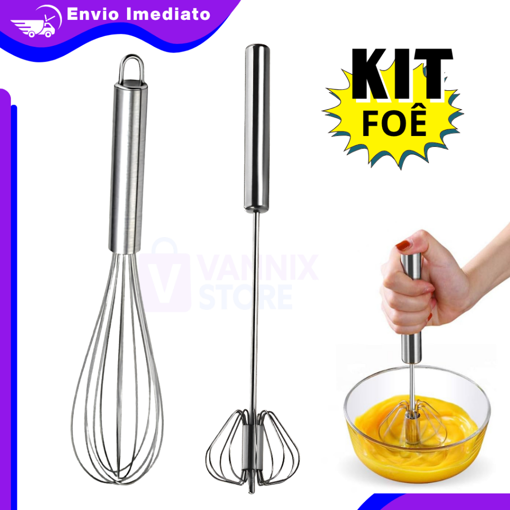 Foê Fouet Inox Premium Profissional + Batedor Manual Creme O