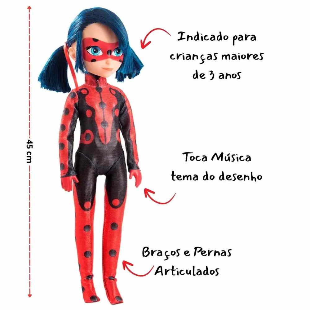 Boneca Ladybug Músical 45cm Miraculous Baby Brink Vermelho