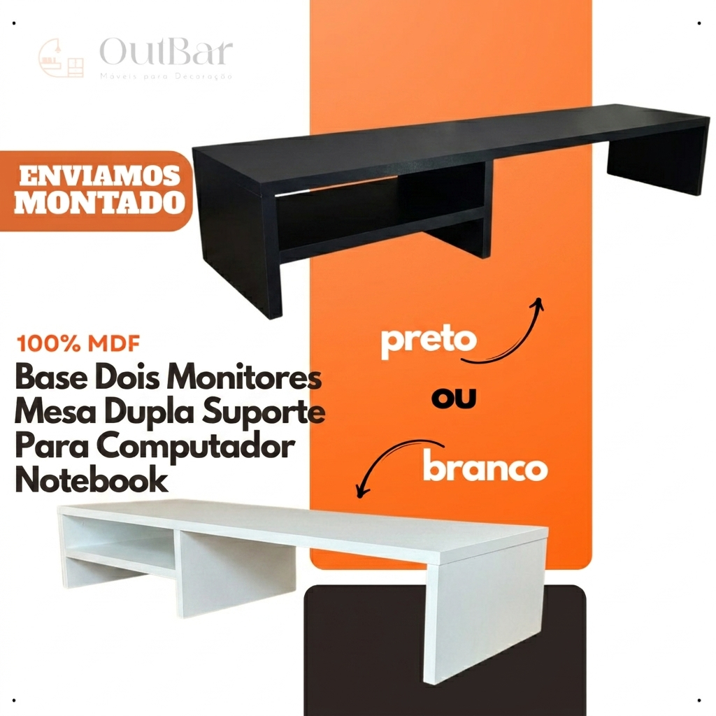 Base Dois Monitores Mesa Dupla Suporte Para Computador Notebook MDF ...