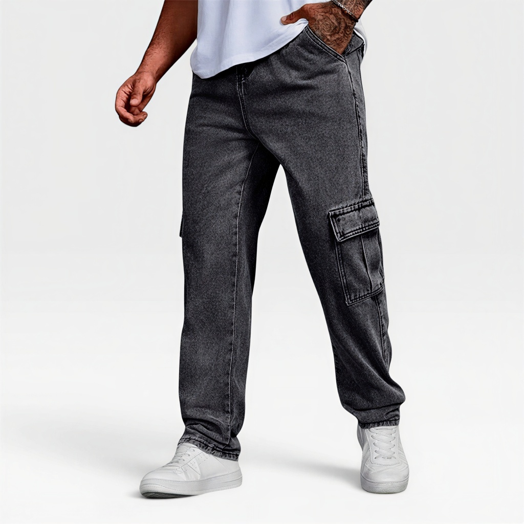 Calça Jeans Cargo Masculina Streetwear Preta Mescla Cinza Grafite 34 Ao ...