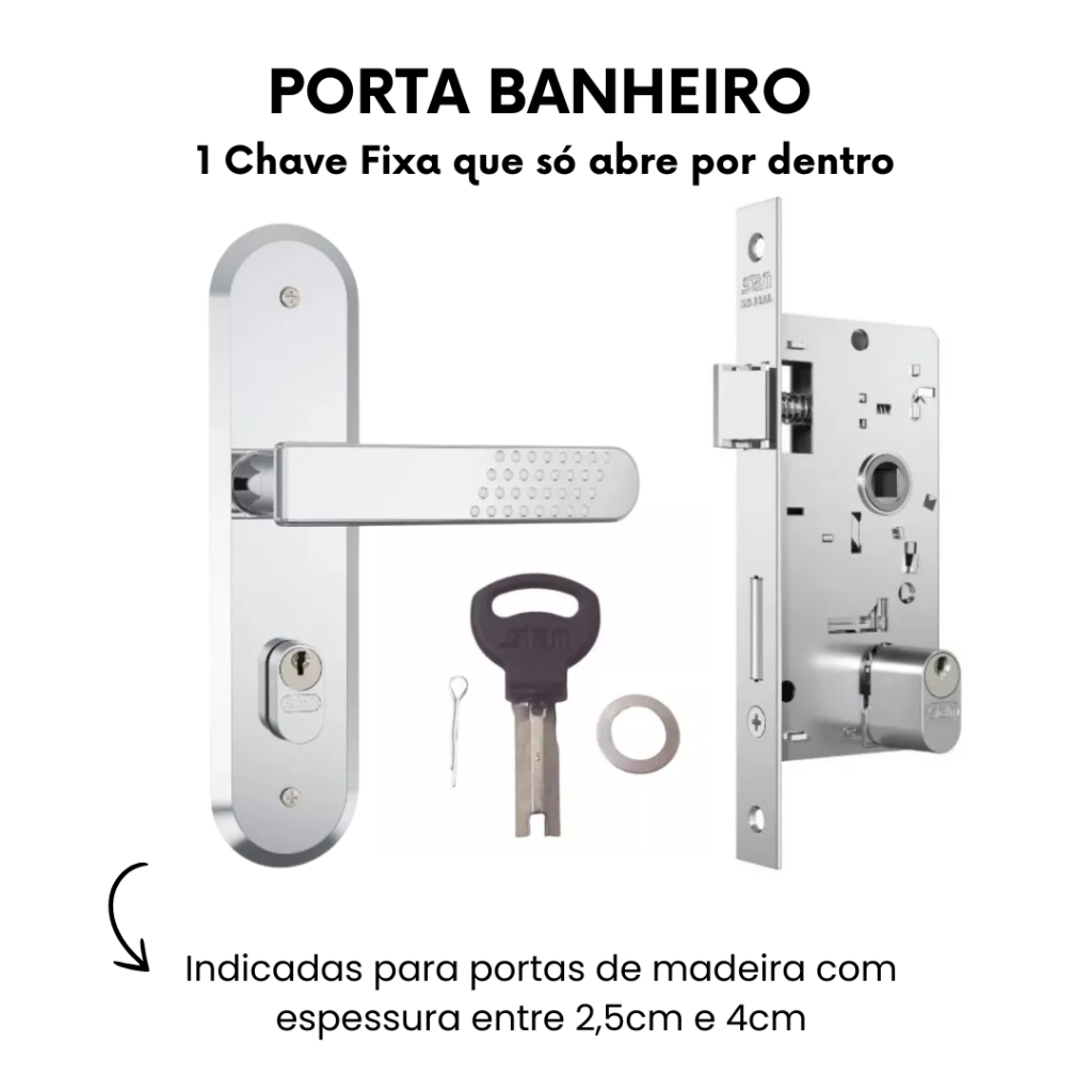 Fechadura Reforçada Luxo para Porta de Madeira 1800/21 4 Chaves