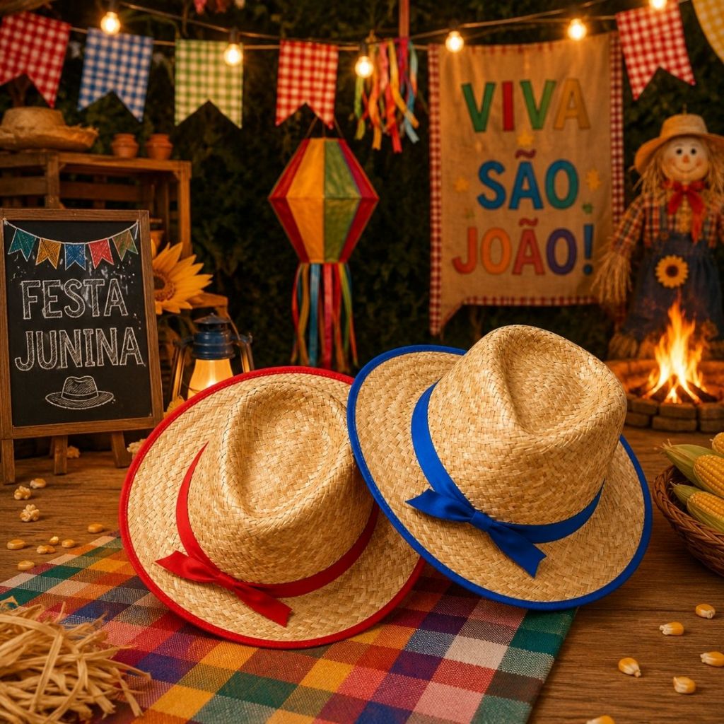 Chapéu de Palha Malandrinho Festa Junina São João Para Criança Ou Decoração