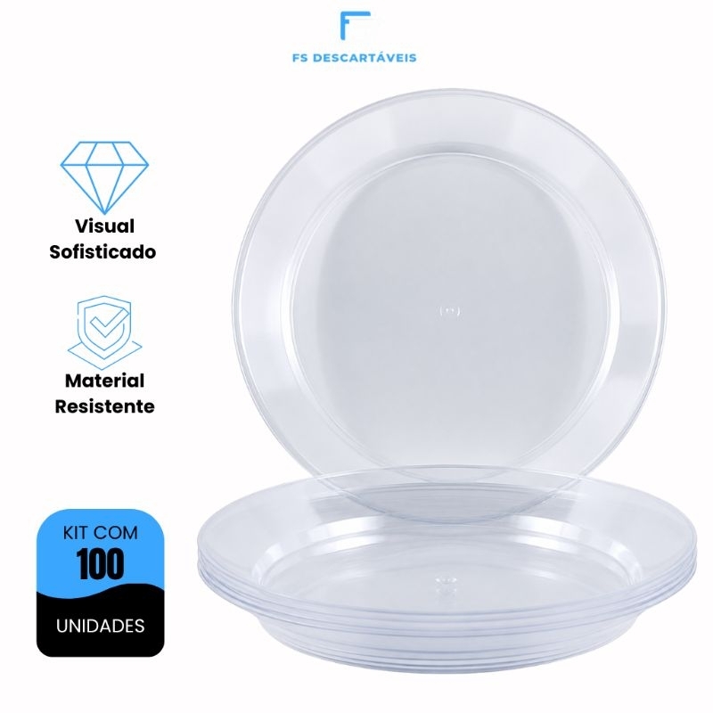 Kit 100 Pratos Refeição Descartáveis de Acrílico | Shopee Brasil