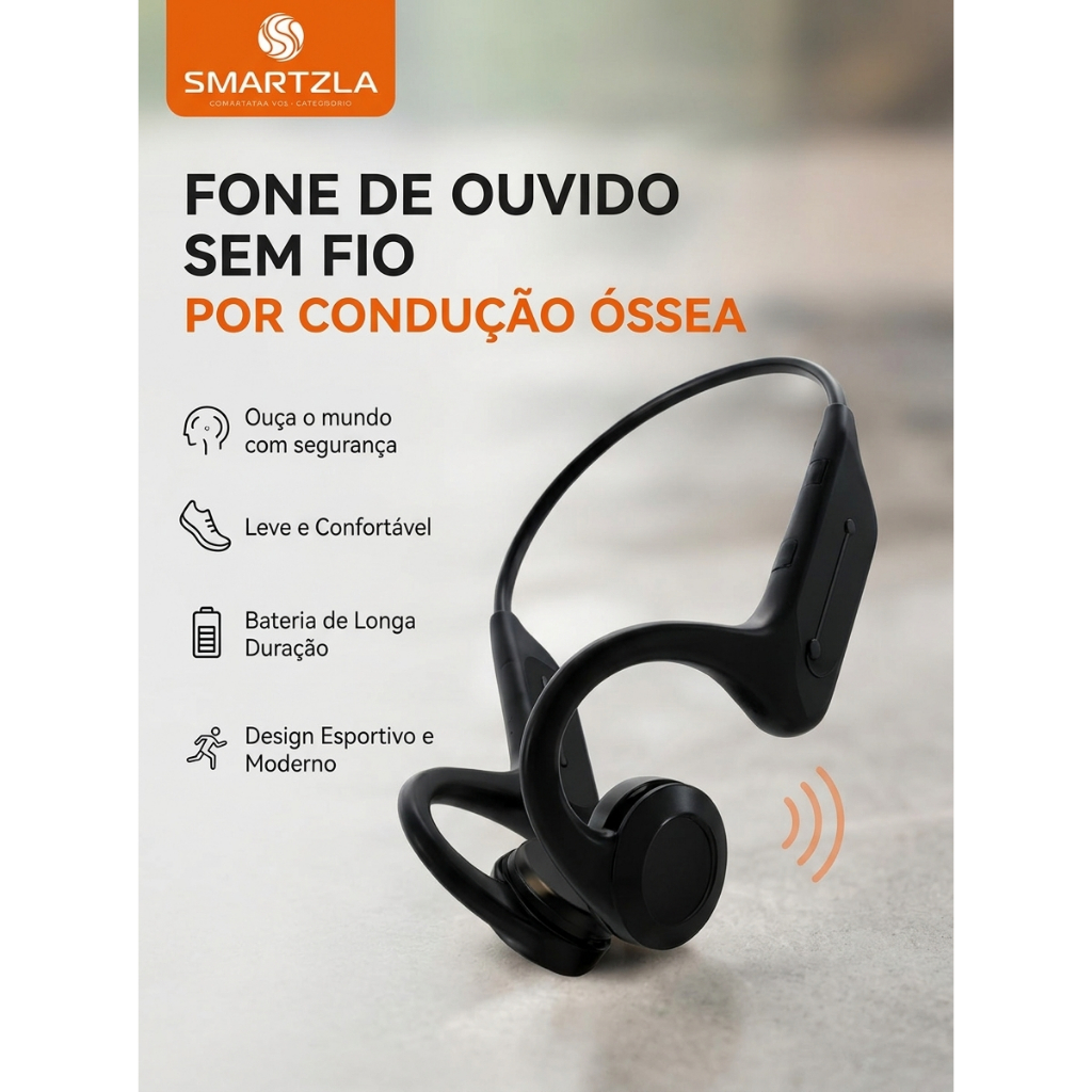 Fone de Ouvido Condução Óssea Sem Fio Bluetooth Esportivo Smartzla COD ...