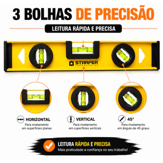 Nível em Alumínio com Base Magnética 12 polegadas aproximadamente 30 centímetros com três bolhas