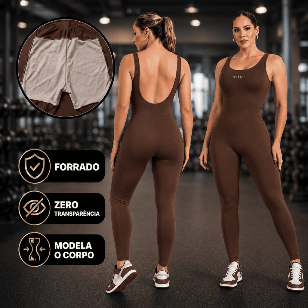 Macacão Fitness Forrado Feminino Longo Roupa de Academia com Costas ...