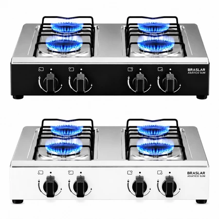 Fogão Cooktop de Mesa Portátil 4 Bocas a Gás Asiático Braslar Inox Preto ou Branco