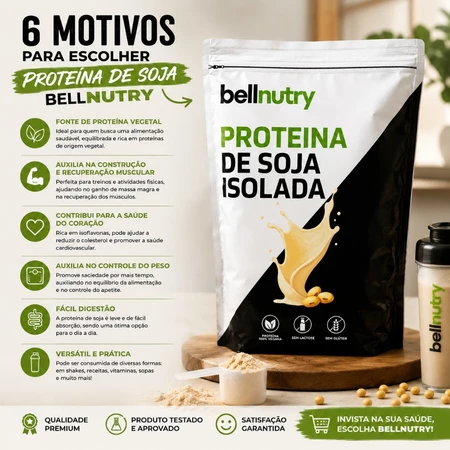 Proteína de Soja Isolada Pura BellNutry 1kg – 90 Proteína Sem Lactose Ideal para Ganho Muscular