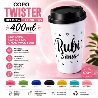 Kit 20 Copo Twister café 400ml tampa Starbucks Lembrancinha Aniversário Festas Eventos Personalizado
